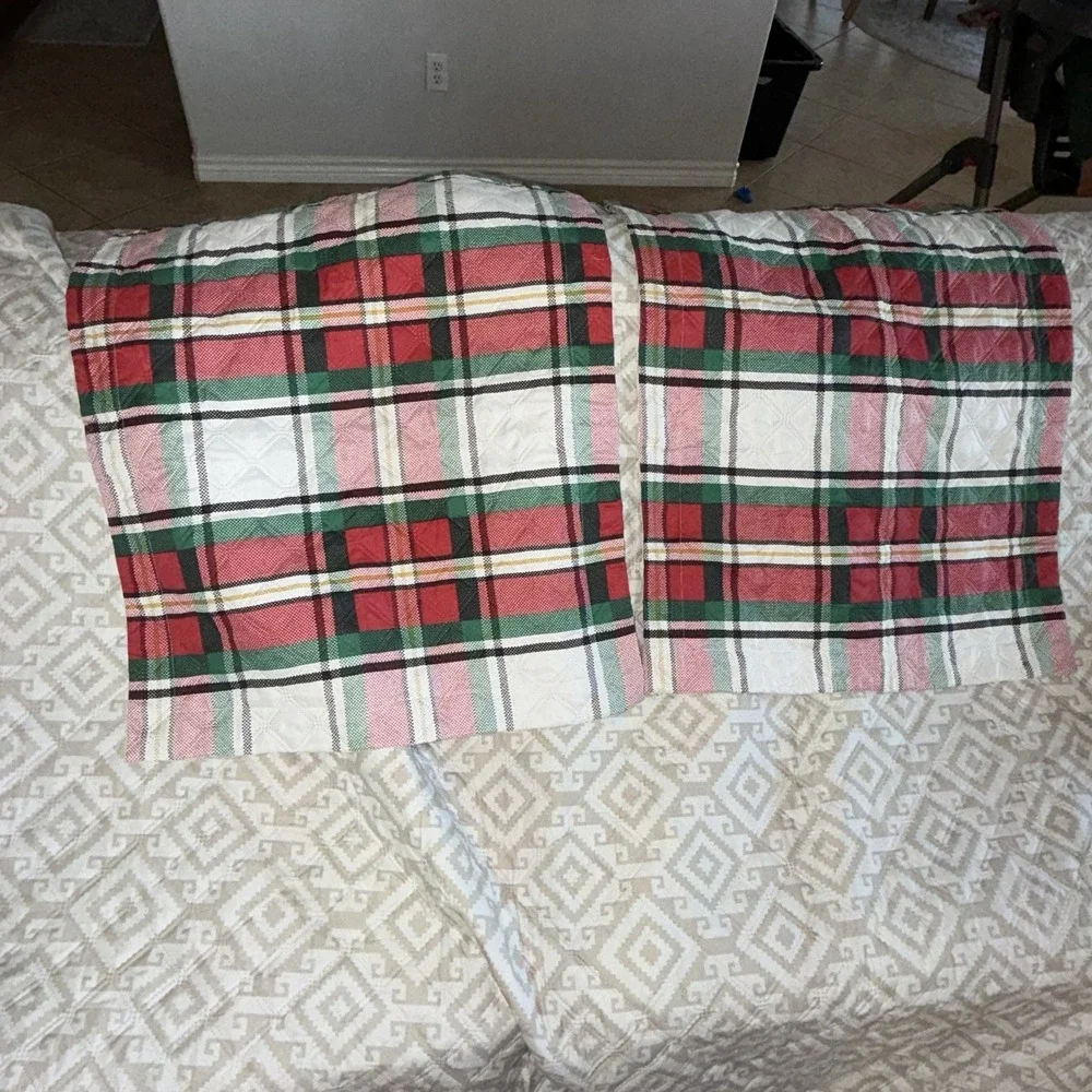 Modern Southern Home Plaid Queen/Full Quilt Set 2 Shams Red Green (80x86)